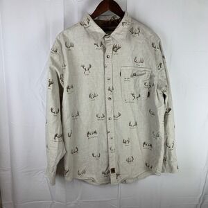 Legendary Whitetails Shirt Mens L Long Sleeve Button Up Antlers Buck Deer Head